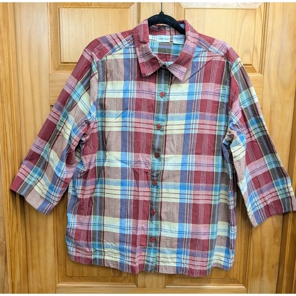Cabin Creek Tops - Cabin Creek Women's 1X Plaid Shirt Button-Down Front 3/4 Button Tabs Sleeves